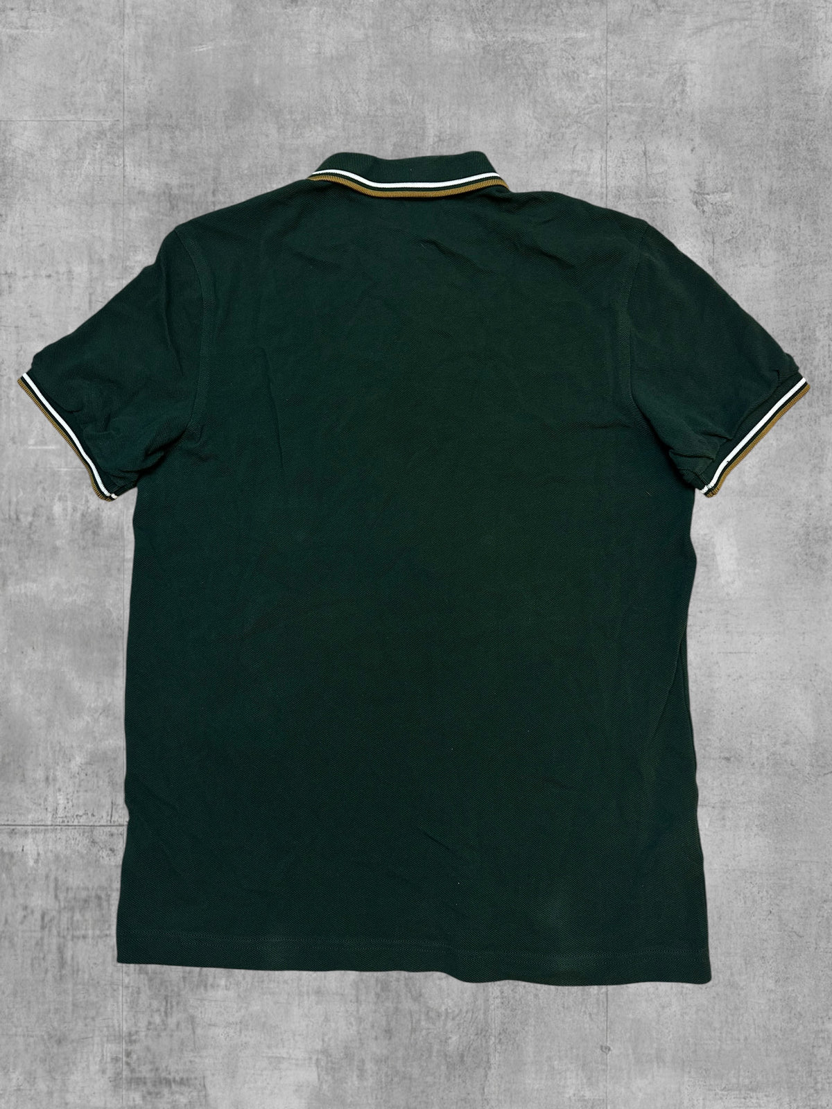 Fred Perry Polo Shirt Dark Green Gold White M