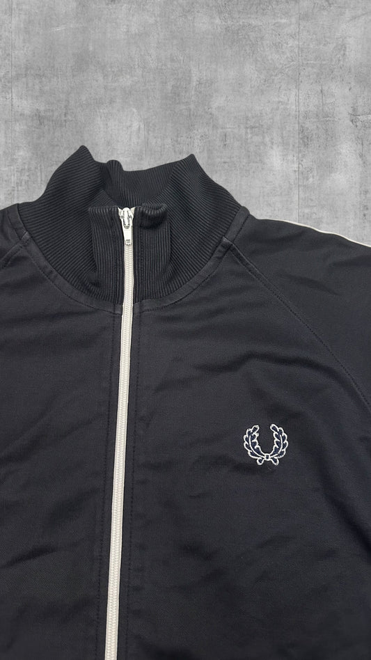 Vintage Fred Perry Trainingsjacke Taped Zip Jacke Schwarz Weiß L