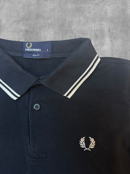 Fred Perry Langarm Polo Shirt Schwarz Weiß S Slim Fit