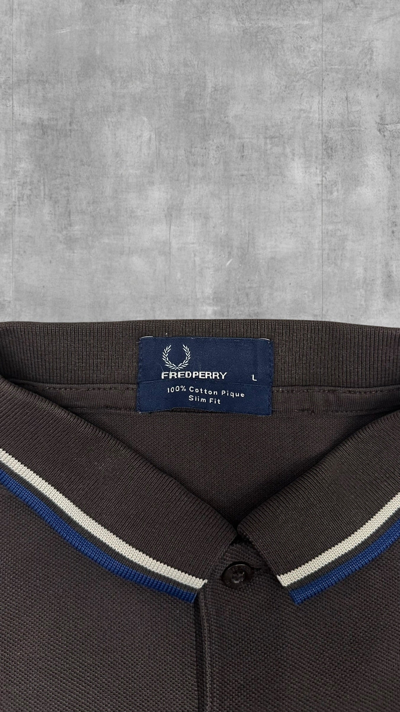 Fred Perry Polo Shirt Dunkelgrau Blau Weiß L Slim Fit