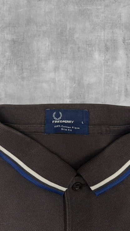 Fred Perry Polo Shirt Dunkelgrau Blau Weiß L Slim Fit