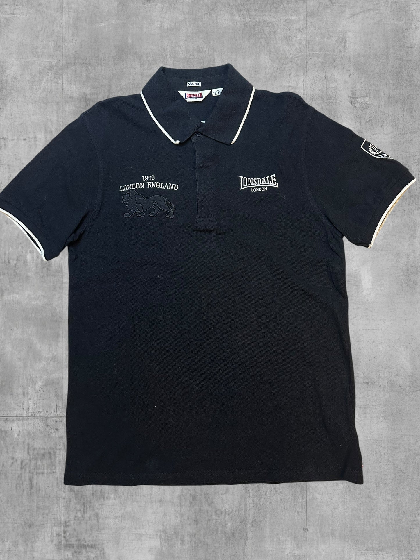 Lonsdale London Polo Shirt Backprint Schwarz Weiß L Slim Fit