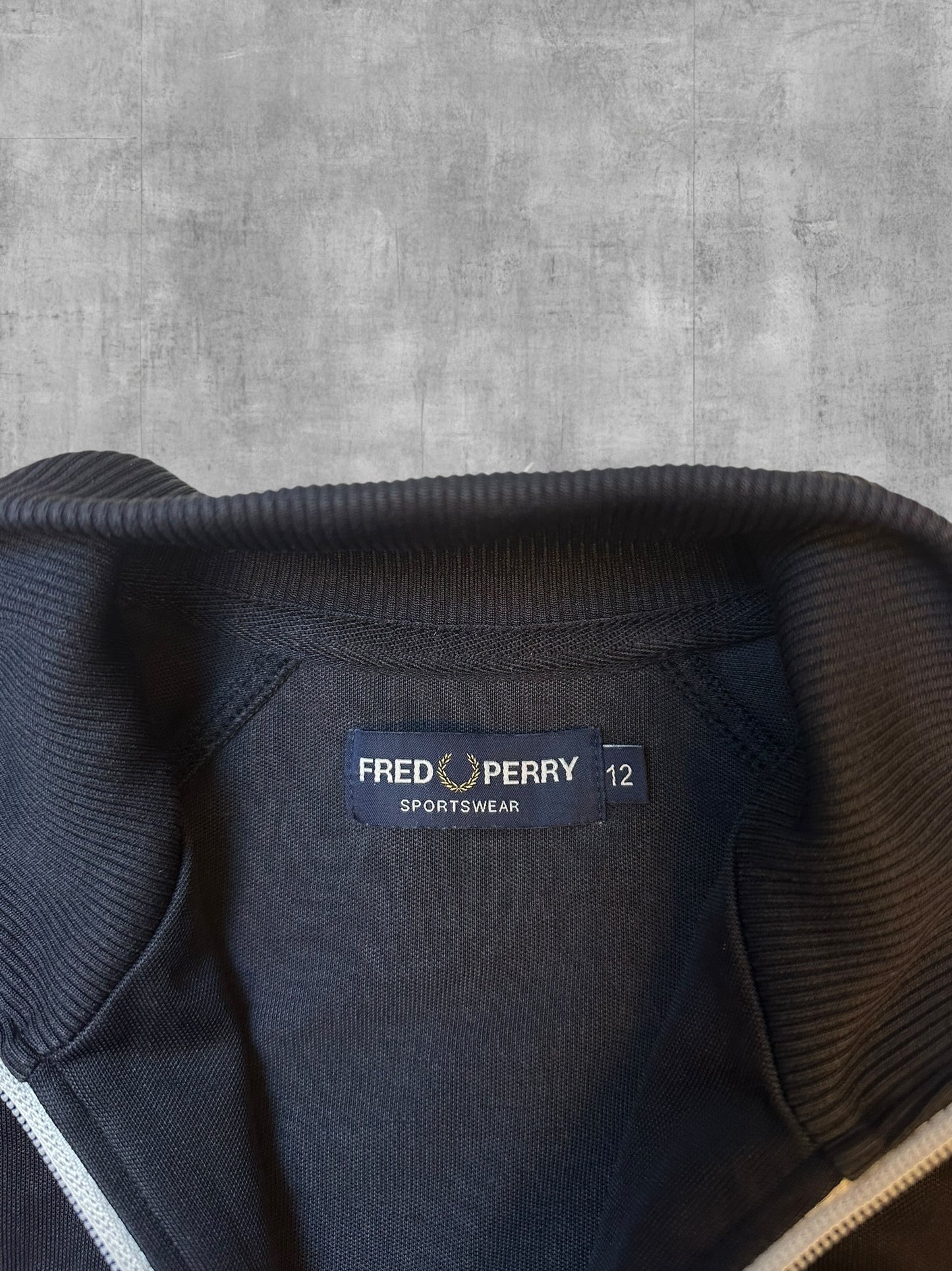 Fred Perry Trainingsjacke Taped Navy Blau Weiß Frauengröße 12 L