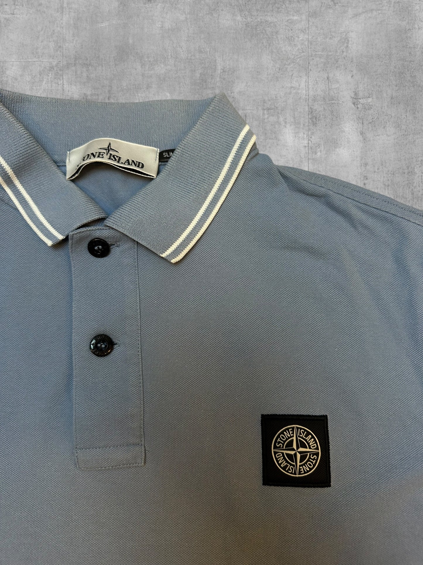 Stone Island Polo Shirt Türkisgrau Weiß M Slim Fit