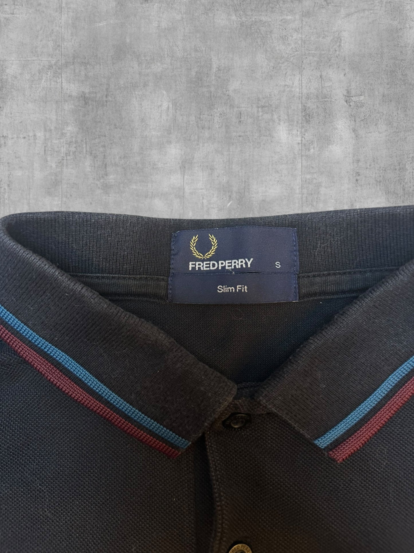 Fred Perry Polo Shirt Schwarz Weinrot Türkis S Slim Fit