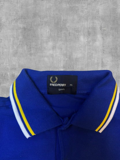 Fred Perry Polo Shirt Blau Weiß Gelb XS Slim Fit
