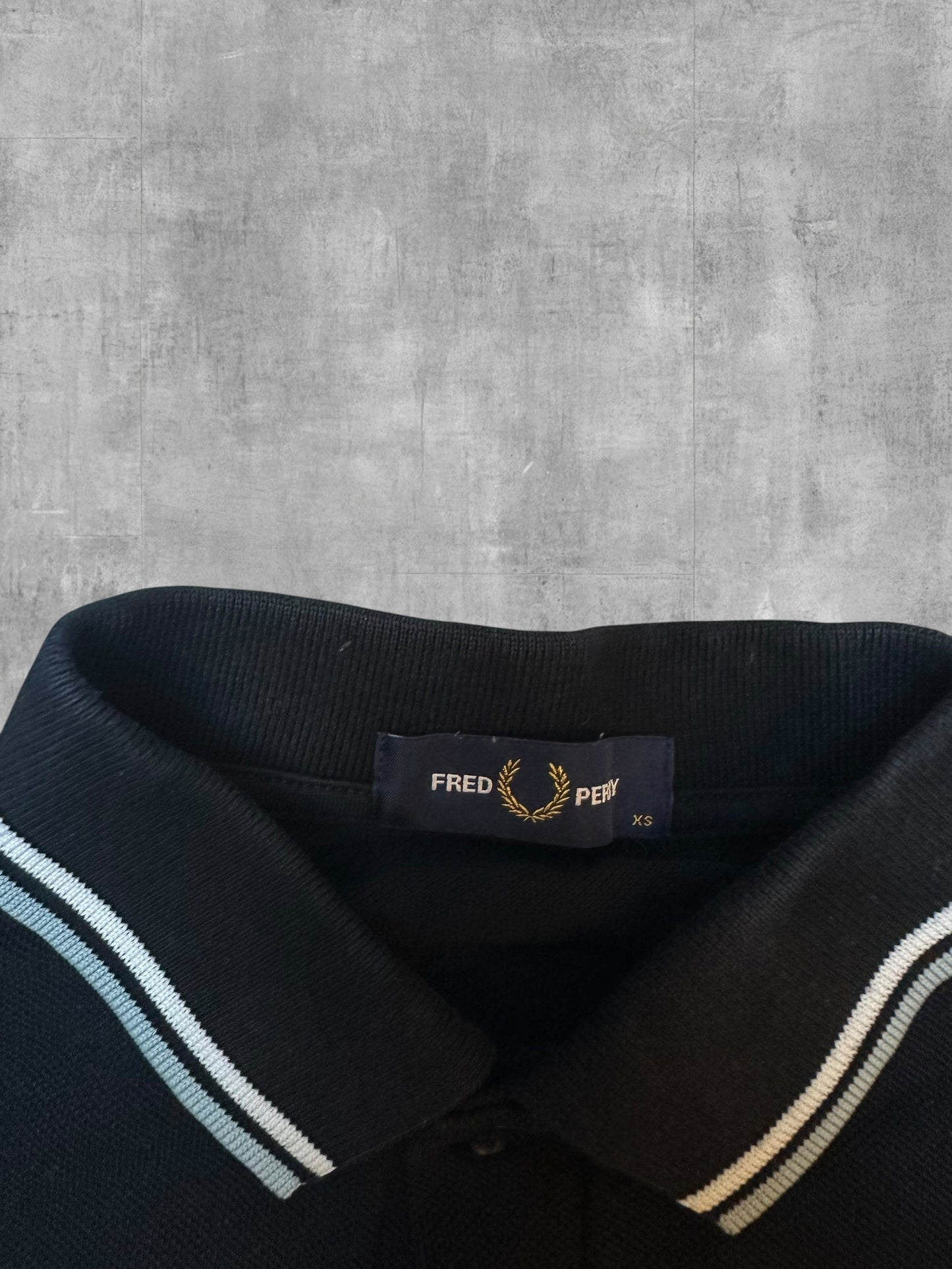 Fred Perry Langarm Polo Shirt Schwarz Weiß XS