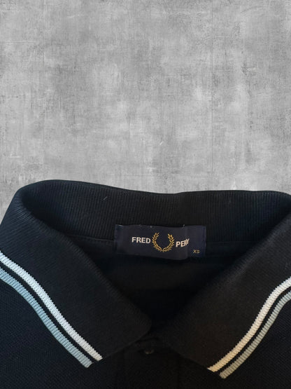 Fred Perry Langarm Polo Shirt Schwarz Weiß XS