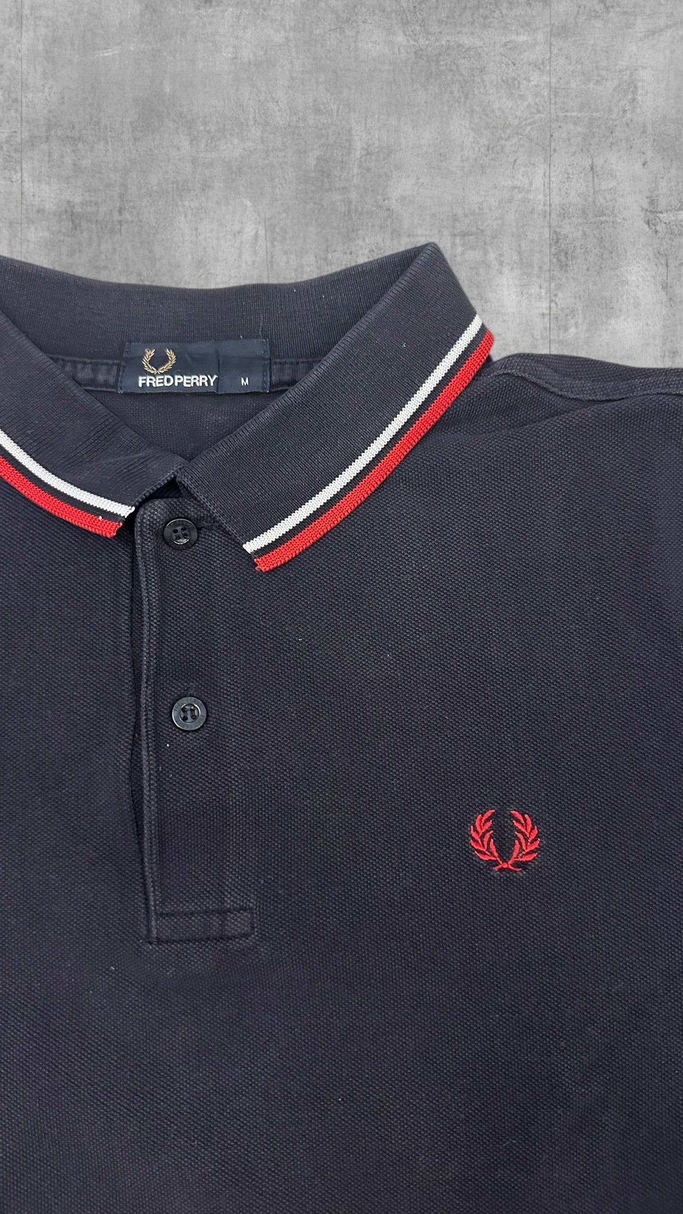 Fred Perry Polo Shirt Schwarz Rot Weiß M