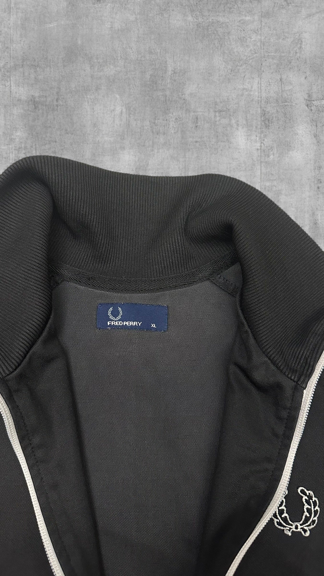 Fred Perry Vintage Trainingsjacke Taped Schwarz Weiß XL