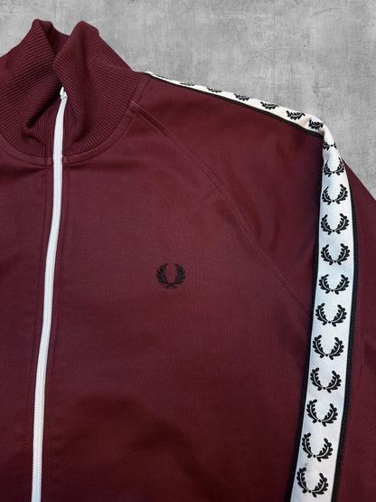 Fred Perry Taped Track Jacket Burgundy White Black L