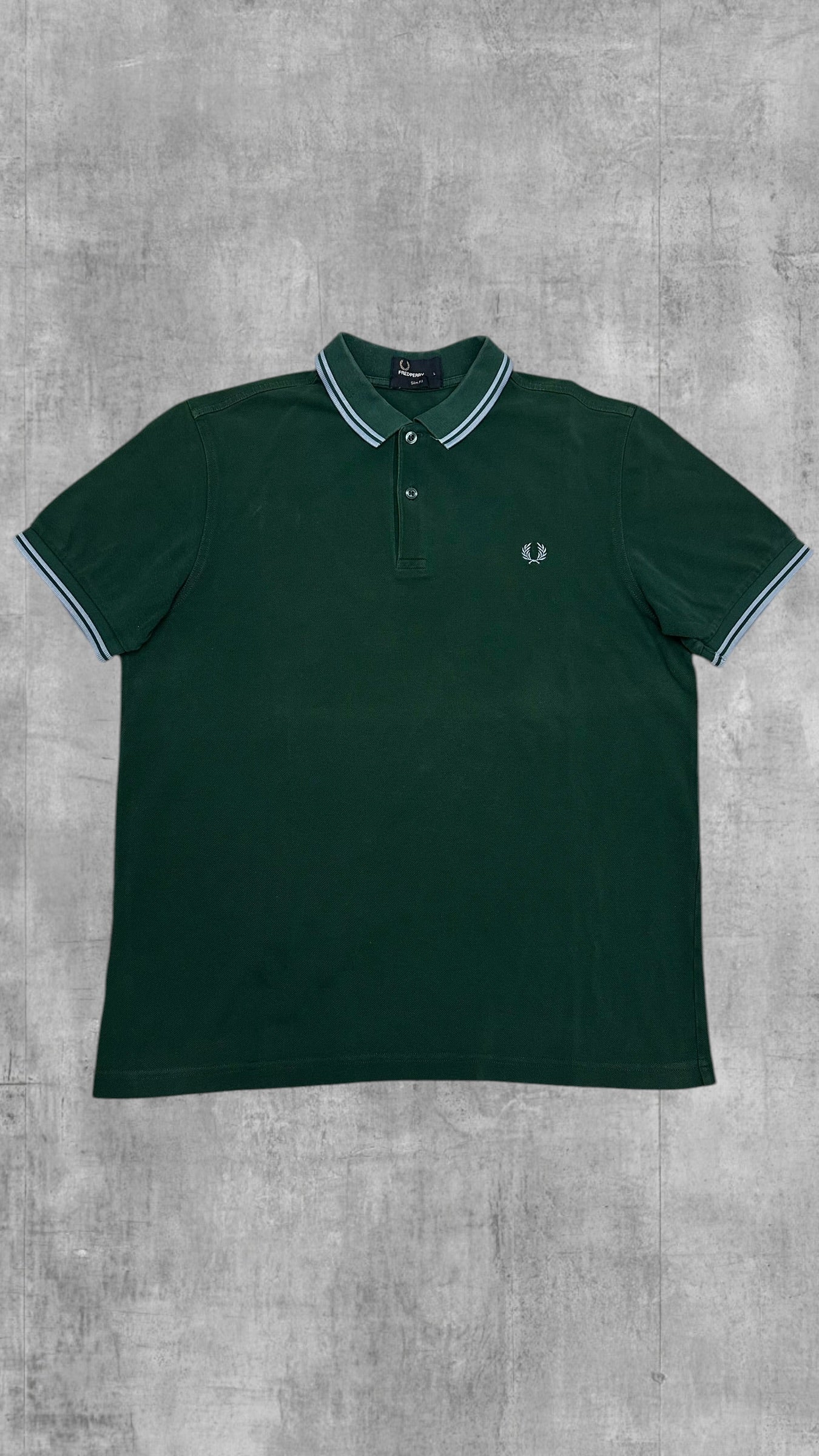 Fred Perry Polo Shirt Dunkelgrün Babyblau L Slim Fit