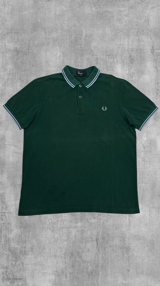 Fred Perry Polo Shirt Dunkelgrün Babyblau L Slim Fit