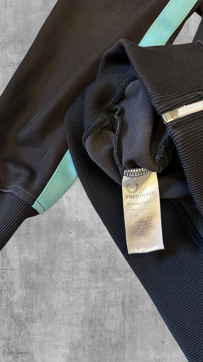 Vintage Fred Perry Trainingsjacke Taped Zip Jacke Schwarz Hellblau XS