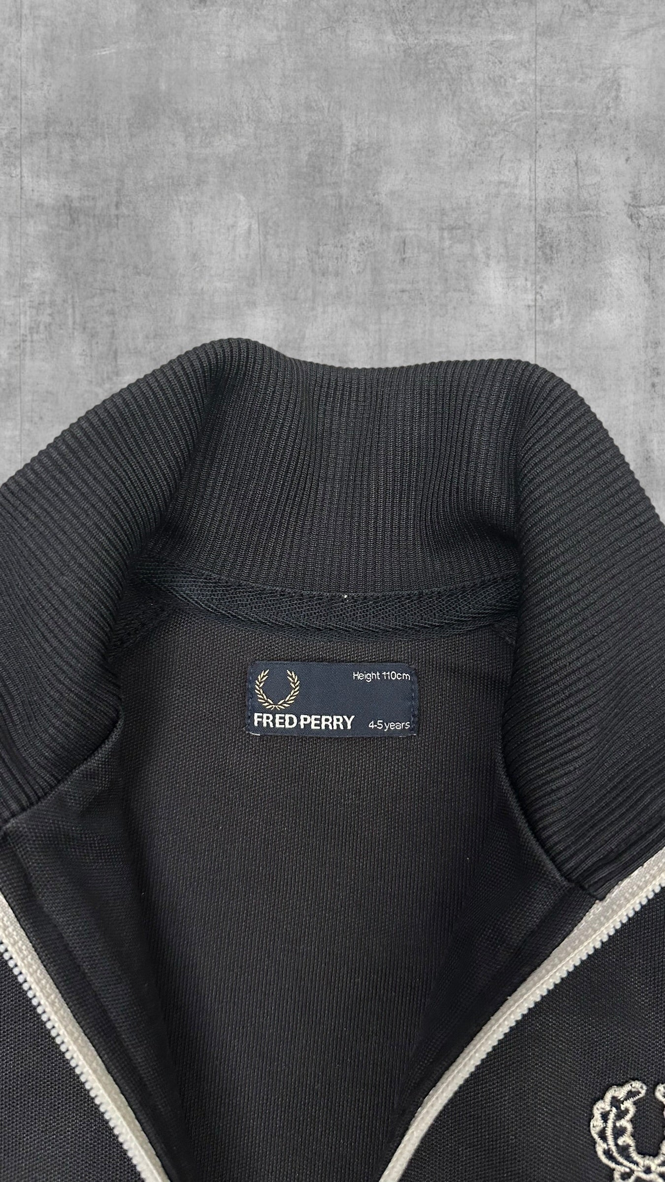 Fred Perry Vintage Trainingsjacke Schwarz Weiß 110cm (Kindergröße)