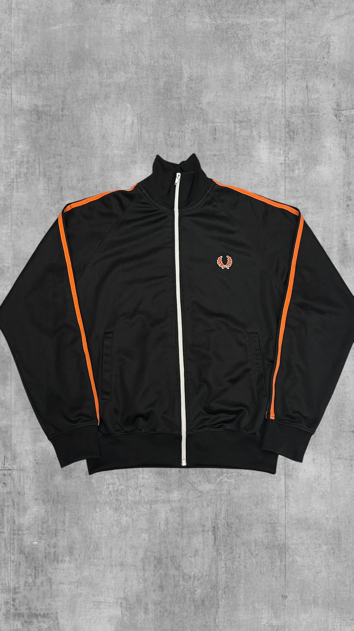 Vintage Fred Perry Trainingsjacke Taped Zip Jacke Schwarz Weiß Rot S