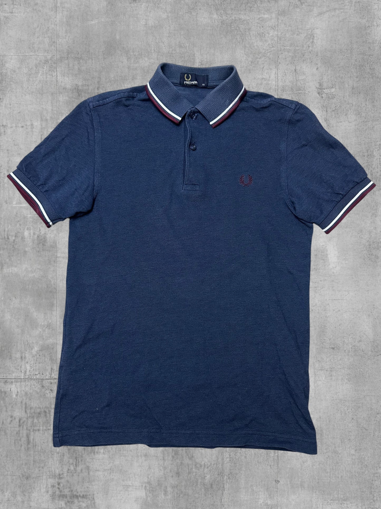 Fred Perry Polo Shirt Navy Blau Weiß Weinrot XS