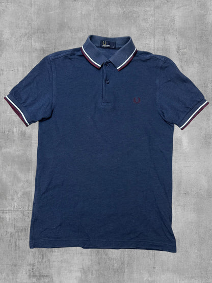 Fred Perry Polo Shirt Navy Blau Weiß Weinrot XS
