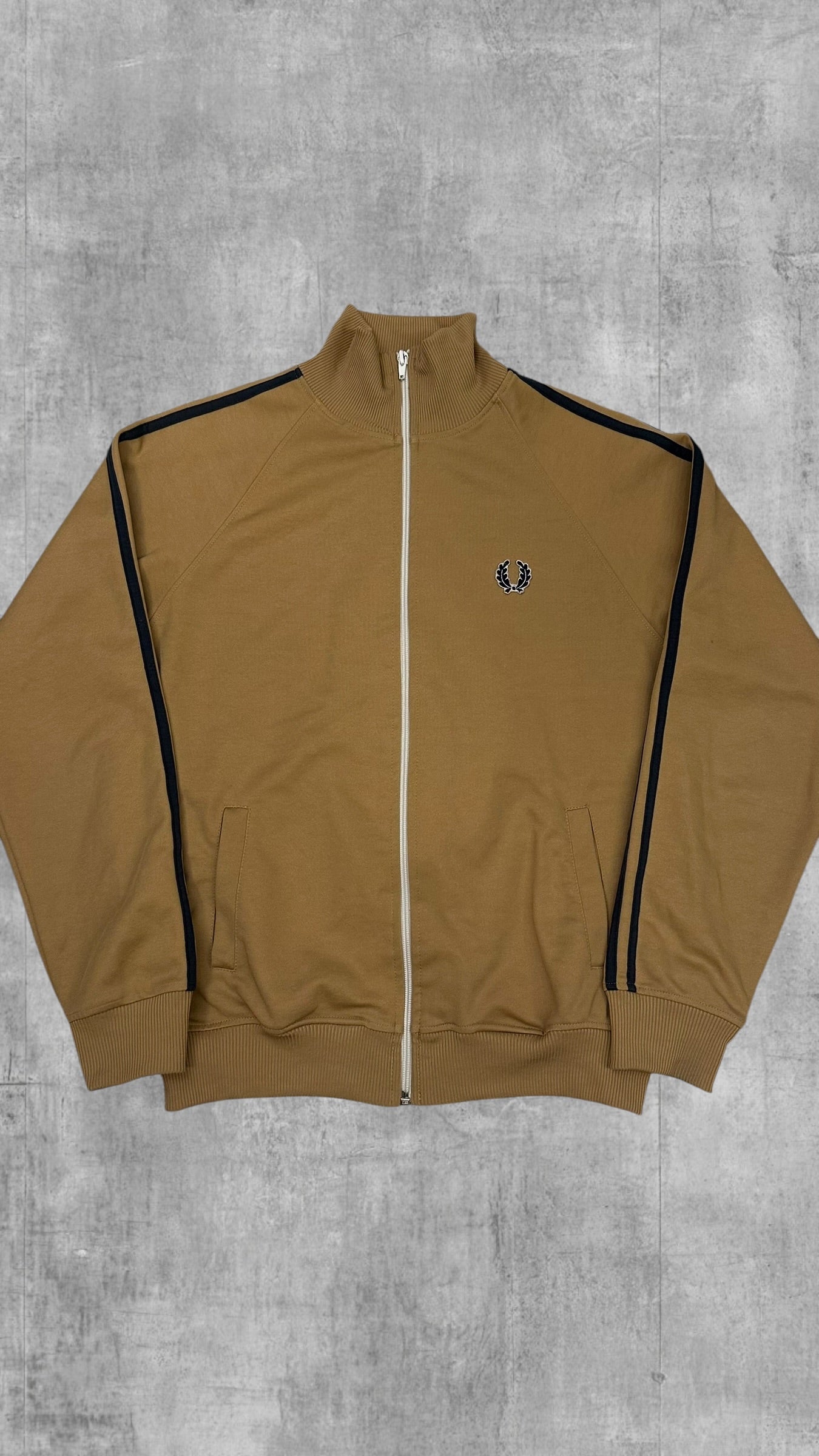 Fred Perry Vintage Trainingsjacke Taped Ocker Schwarz M