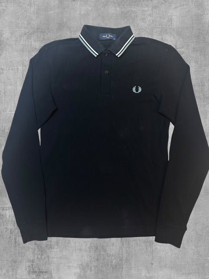 Fred Perry Langarm Polo Shirt Schwarz Weiß XS