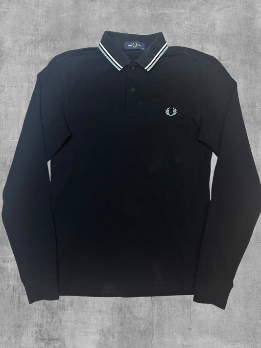 Fred Perry Langarm Polo Shirt Schwarz Weiß XS