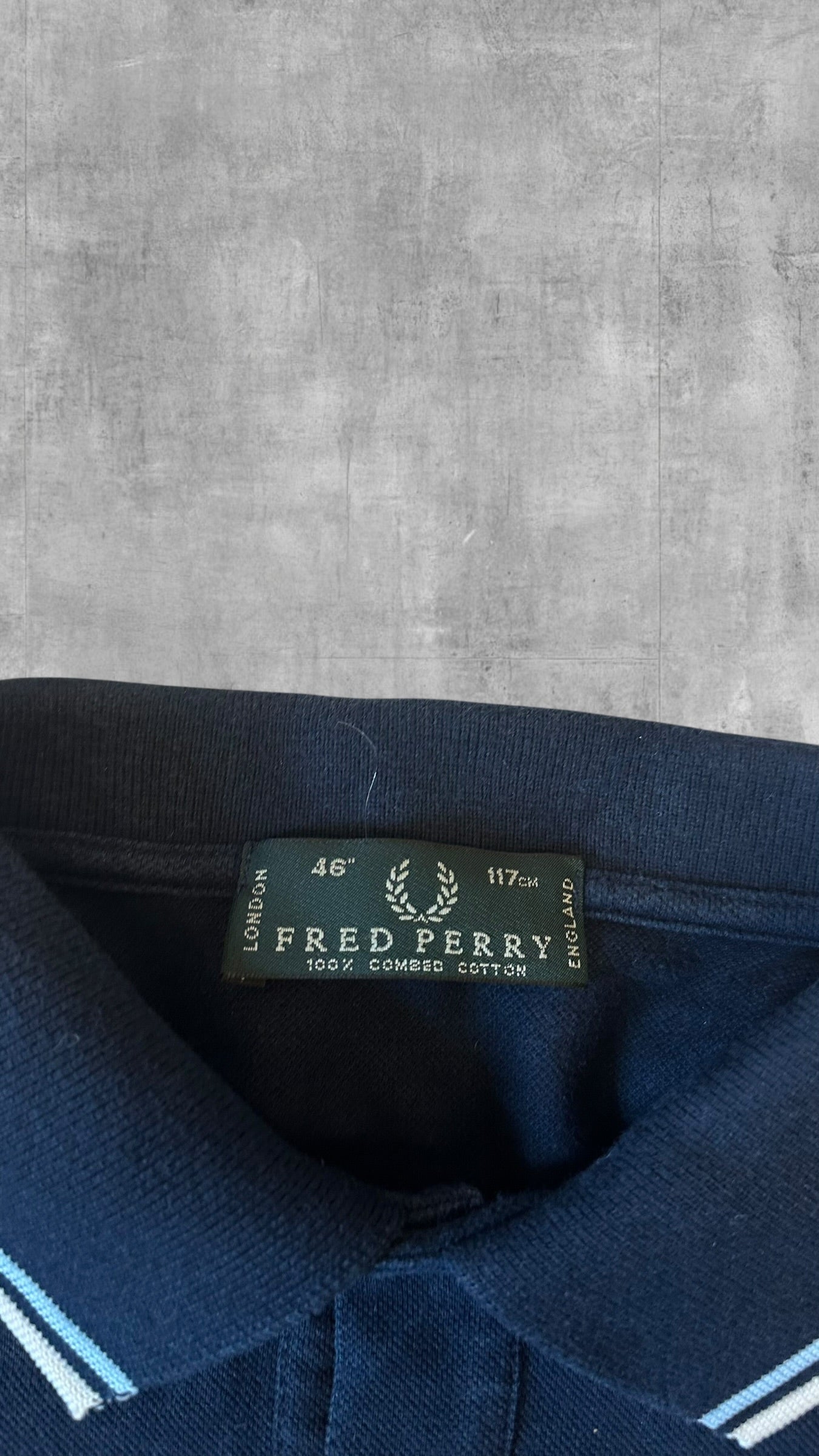 Fred Perry Langarm Polo Shirt Navy Blau Weiß L