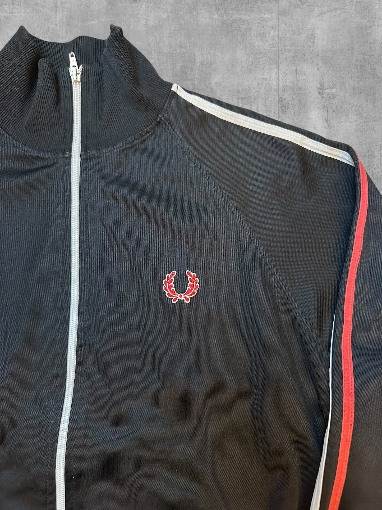Fred Perry Vintage Trainingsjacke Taped Schwarz Rot Weiß M
