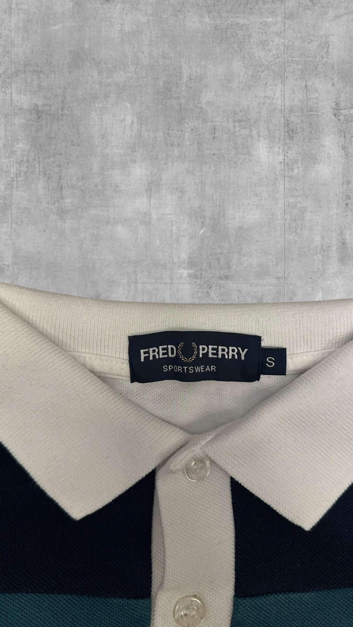 Fred Perry Vintage Polo Shirt Weiß Navy Blau S