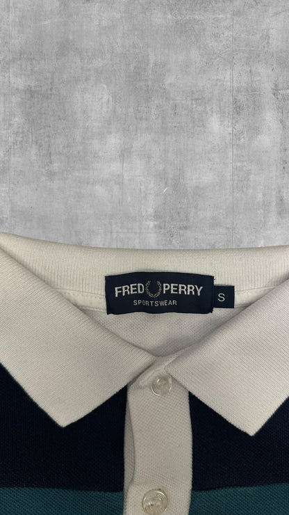 Fred Perry Vintage Polo Shirt Weiß Navy Blau S