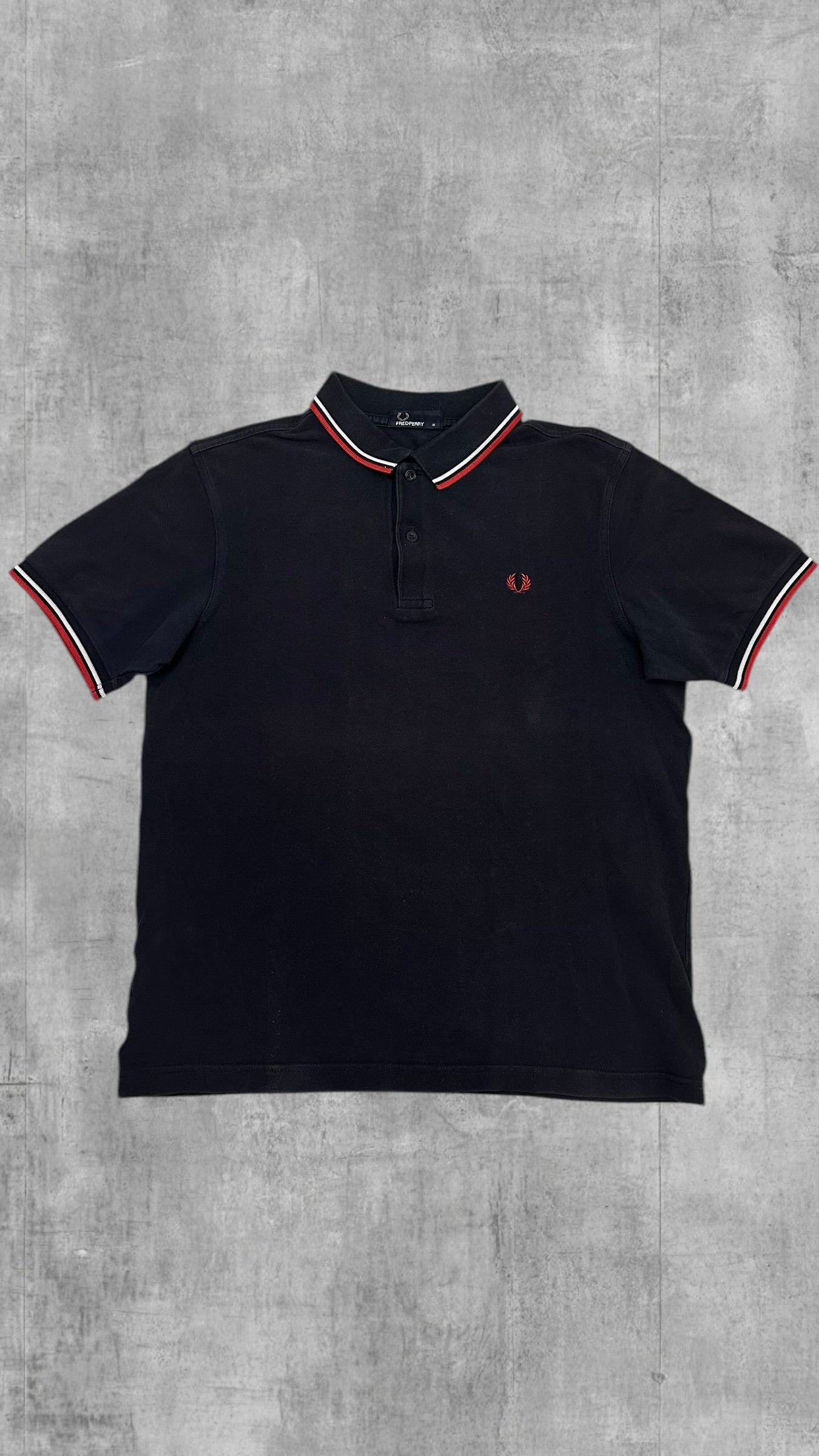 Fred Perry Polo Shirt Schwarz Rot Weiß M