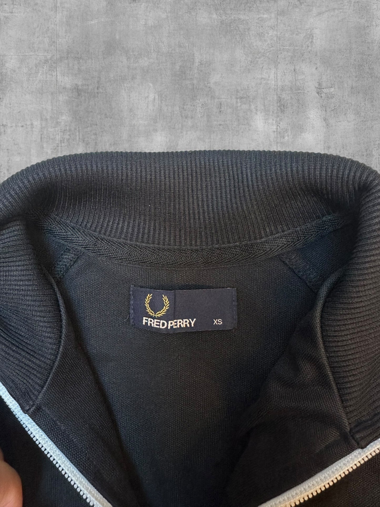 Fred Perry Vintage Trainingsjacke Taped Schwarz Weiß XS