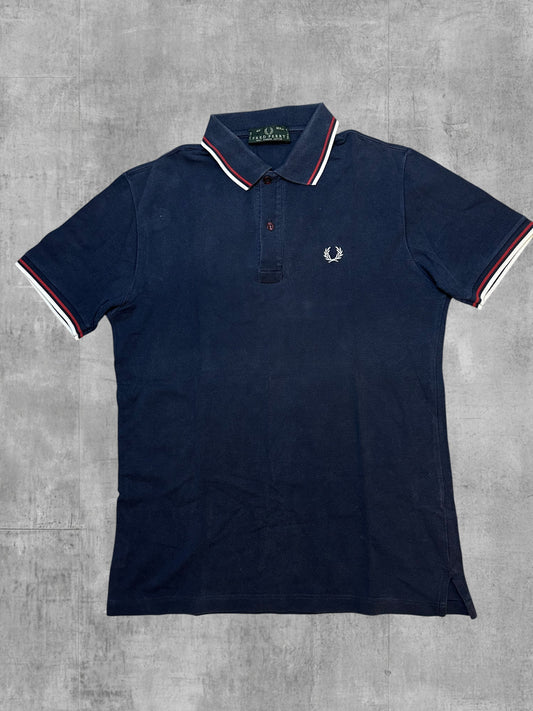 Fred Perry Polo Shirt Navy Blau Weiß Rot S - M