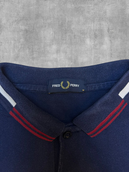 Fred Perry Polo Shirt Navy Blau Weinrot Weiß M