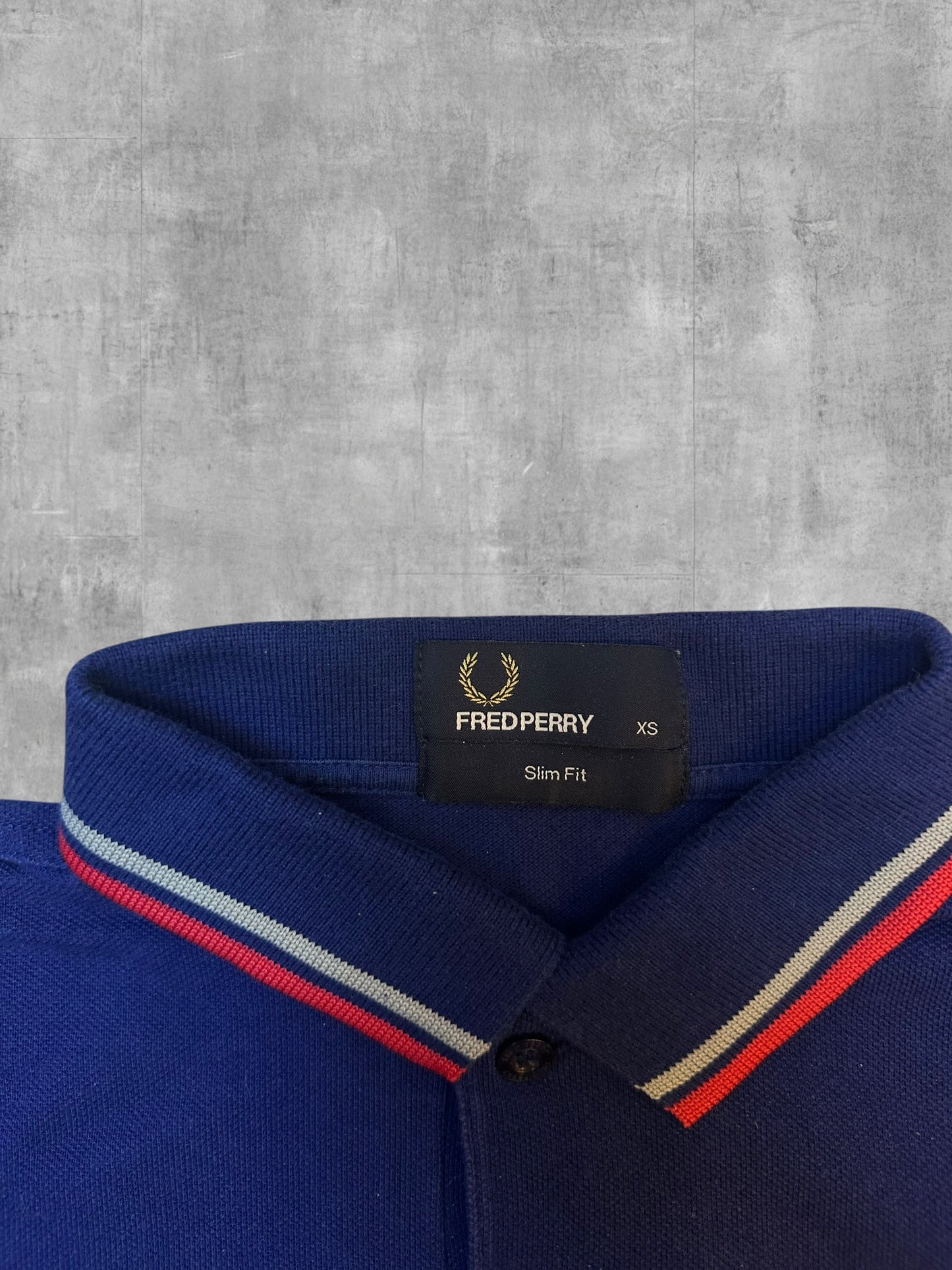 Fred Perry Polo Shirt Navy Blau Rot Weiß XS Slim Fit