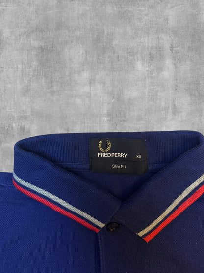 Fred Perry Polo Shirt Navy Blau Rot Weiß XS Slim Fit