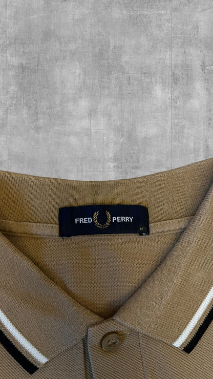 Fred Perry Polo Hemd Shirt braun beige Schwarz Weiß M