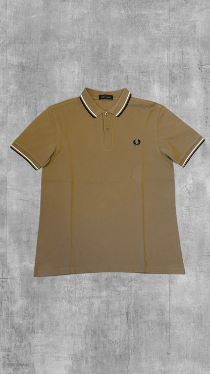 Fred Perry Polo Hemd Shirt braun beige Schwarz Weiß M