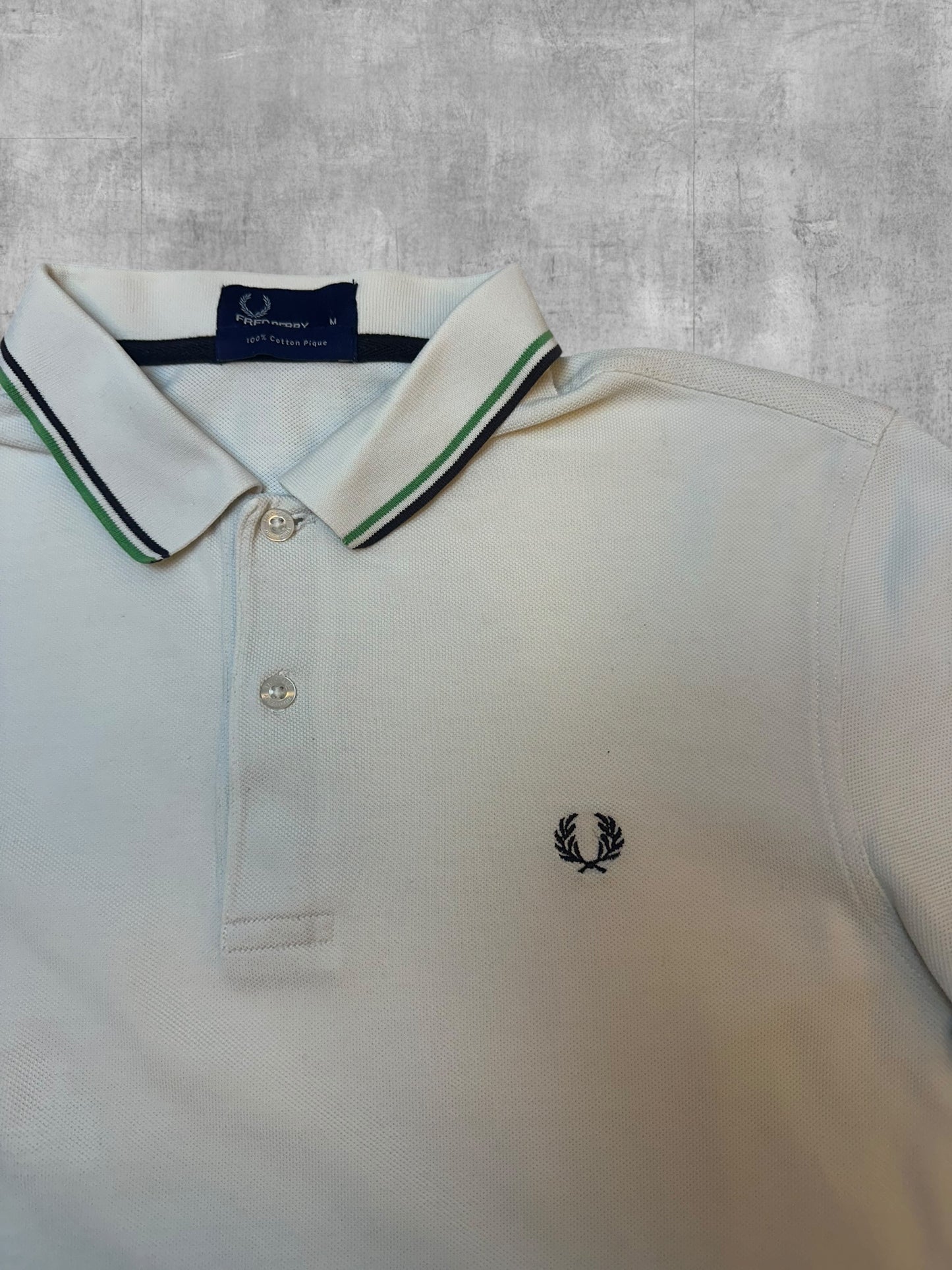 Fred Perry Polo Shirt Weiß Schwarz Grün M
