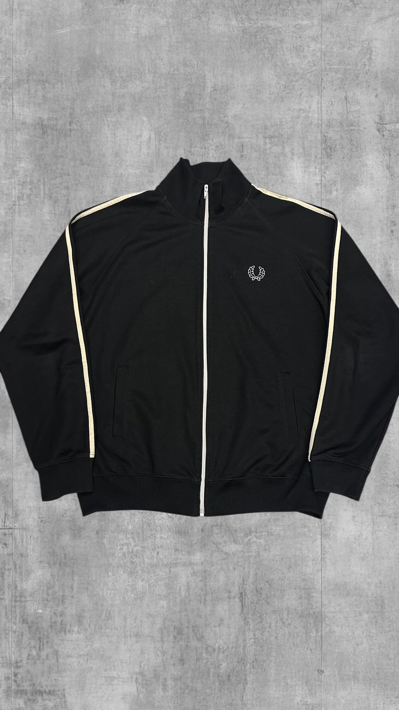 Vintage Fred Perry Trainingsjacke Taped Zip Jacke Schwarz L