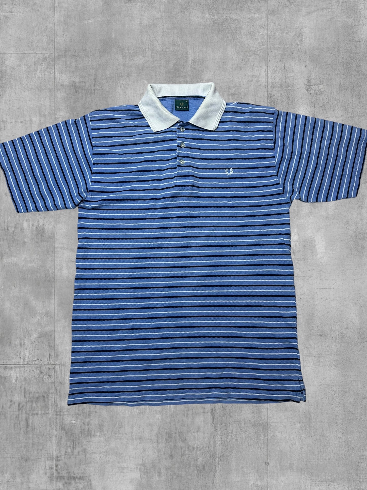 Fred Perry Vintage Polo Shirt Hellblau Weiß Schwarz XL