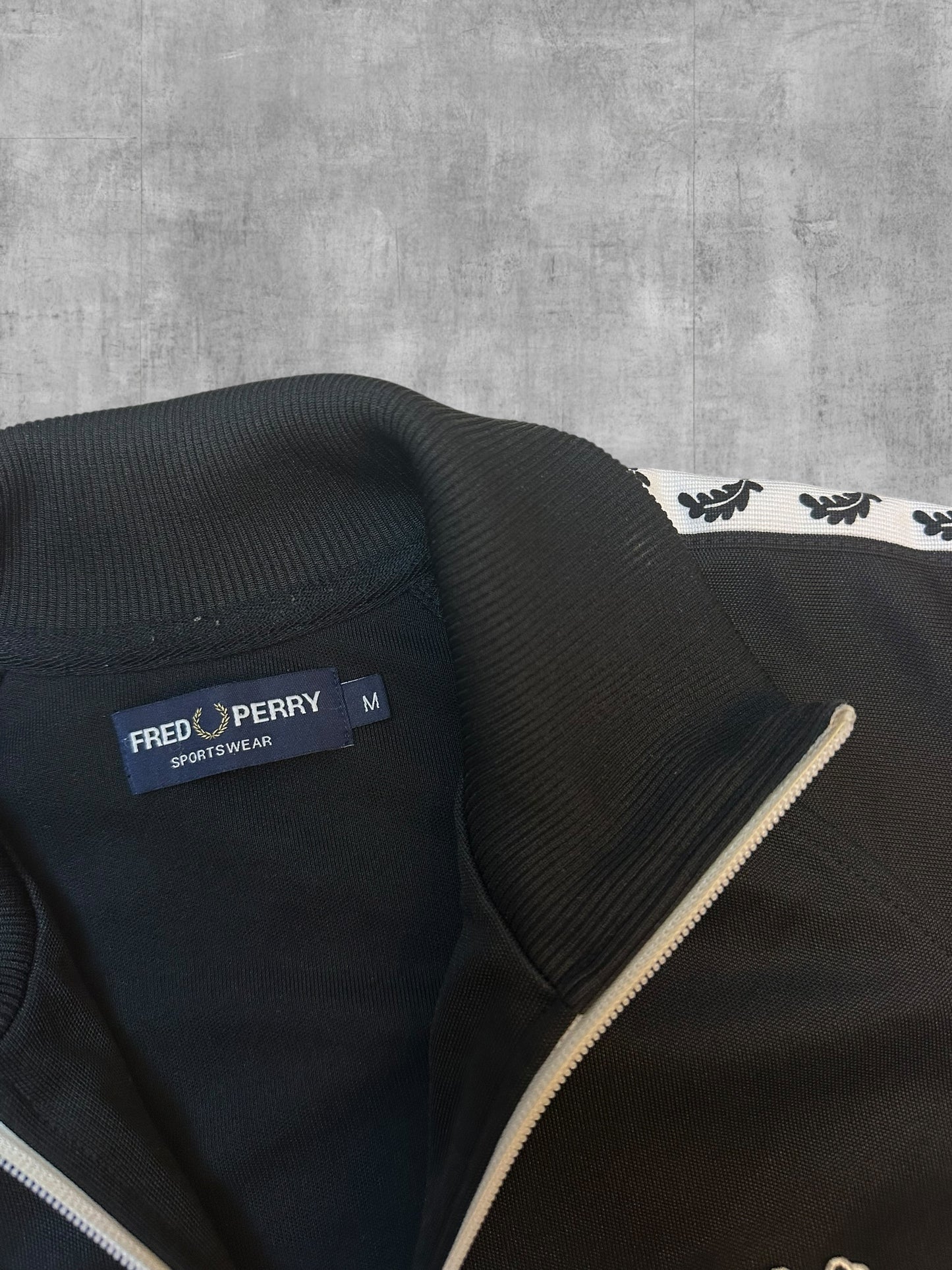 Fred Perry Vintage Trainingsjacke Taped Schwarz Weiß M