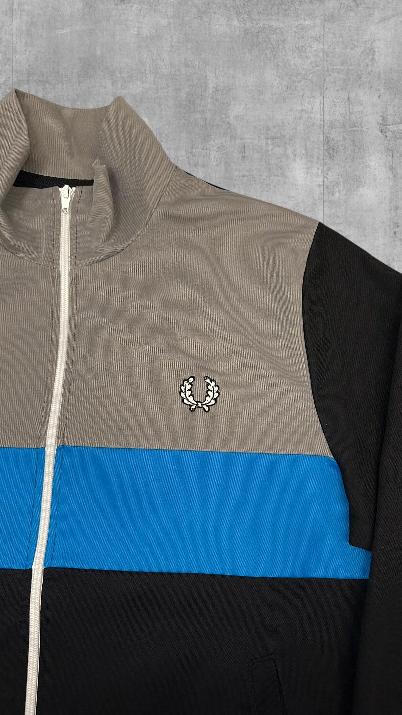 Fred Perry Vintage Trainingsjacke Schwarz Grau Blau XL