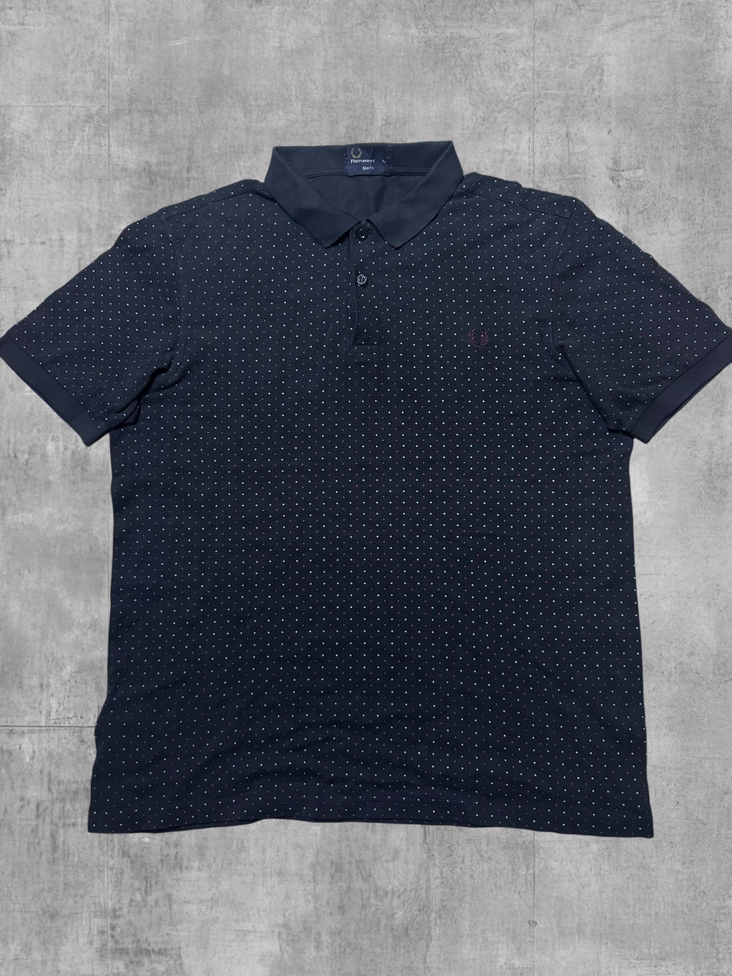 Fred Perry Polo Shirt Schwarz Weinrot Türkis Gepunktet XL slim fit