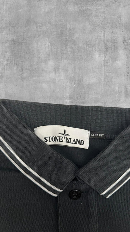 Stone Island Polo Shirt Grau Weiß M