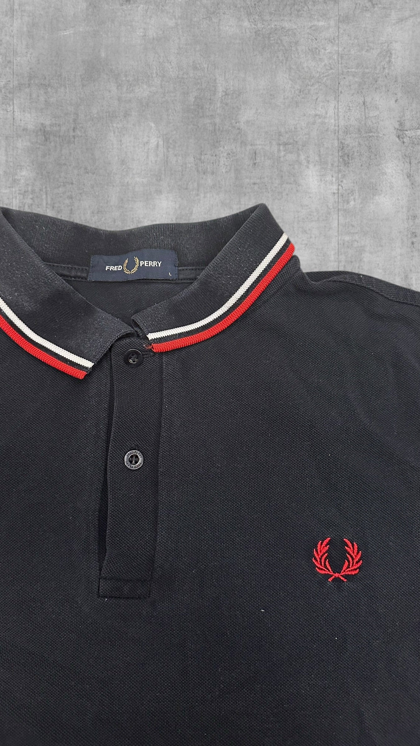 Fred Perry Polo Shirt Schwarz Rot Weiß L