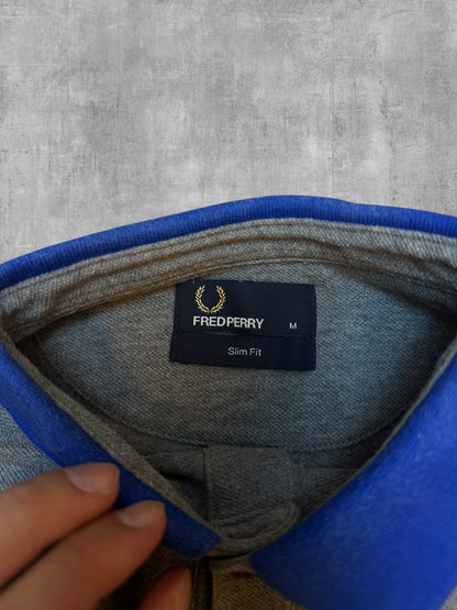 Fred Perry Polo Shirt Grau Blau Weinrot M Slim Fit