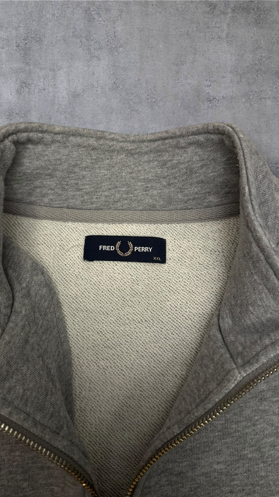 Fred Perry Half zip Pullover Hoodie Sweatshirt Grau Weiß XXL