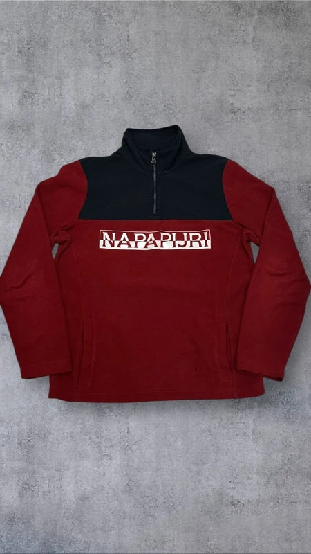 Napapirji Fleece Half zip Pullover Hoodie Sweater Sweatshirt Rot Navy Blau M
