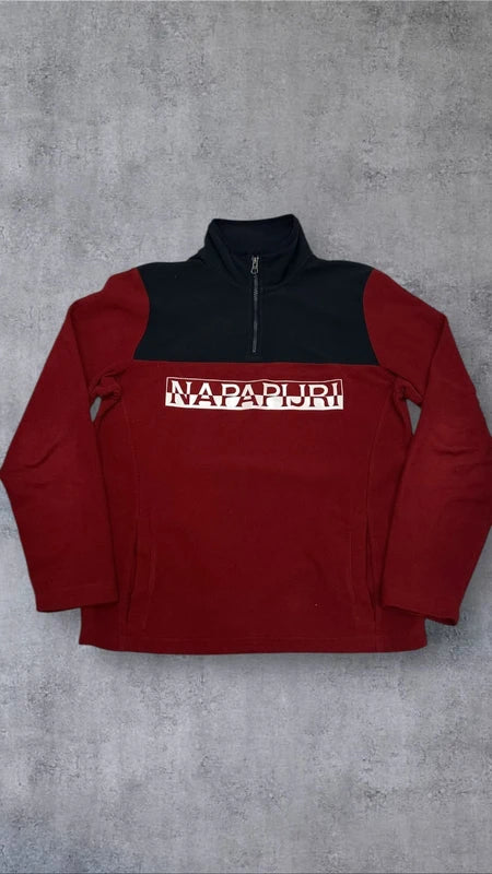 Napapirji Fleece Half zip Pullover Hoodie Sweater Sweatshirt Rot Navy Blau M 2