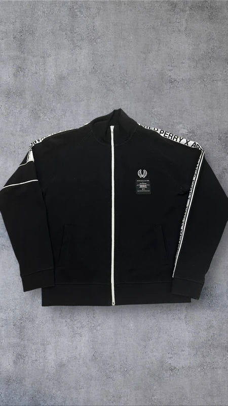 Fred Perry x Art Comes First Trainingsjacke Taped Zip Jacke Schwarz Weiß L